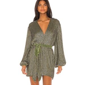 NWT Retrofete Gabrielle Robe sequin Army Green L
